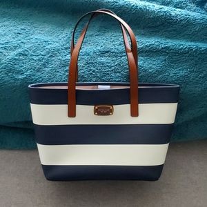 Michael Kors blue and white striped handbag